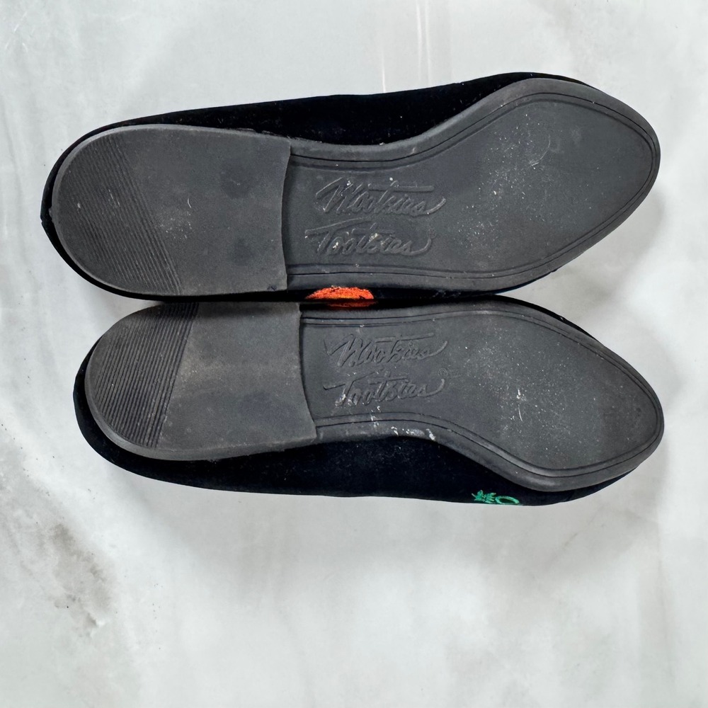 Vintage Black Velvet Embroidered Halloween Flats Pumpkins Black Cats 8.5 M - Picture 10 of 12
